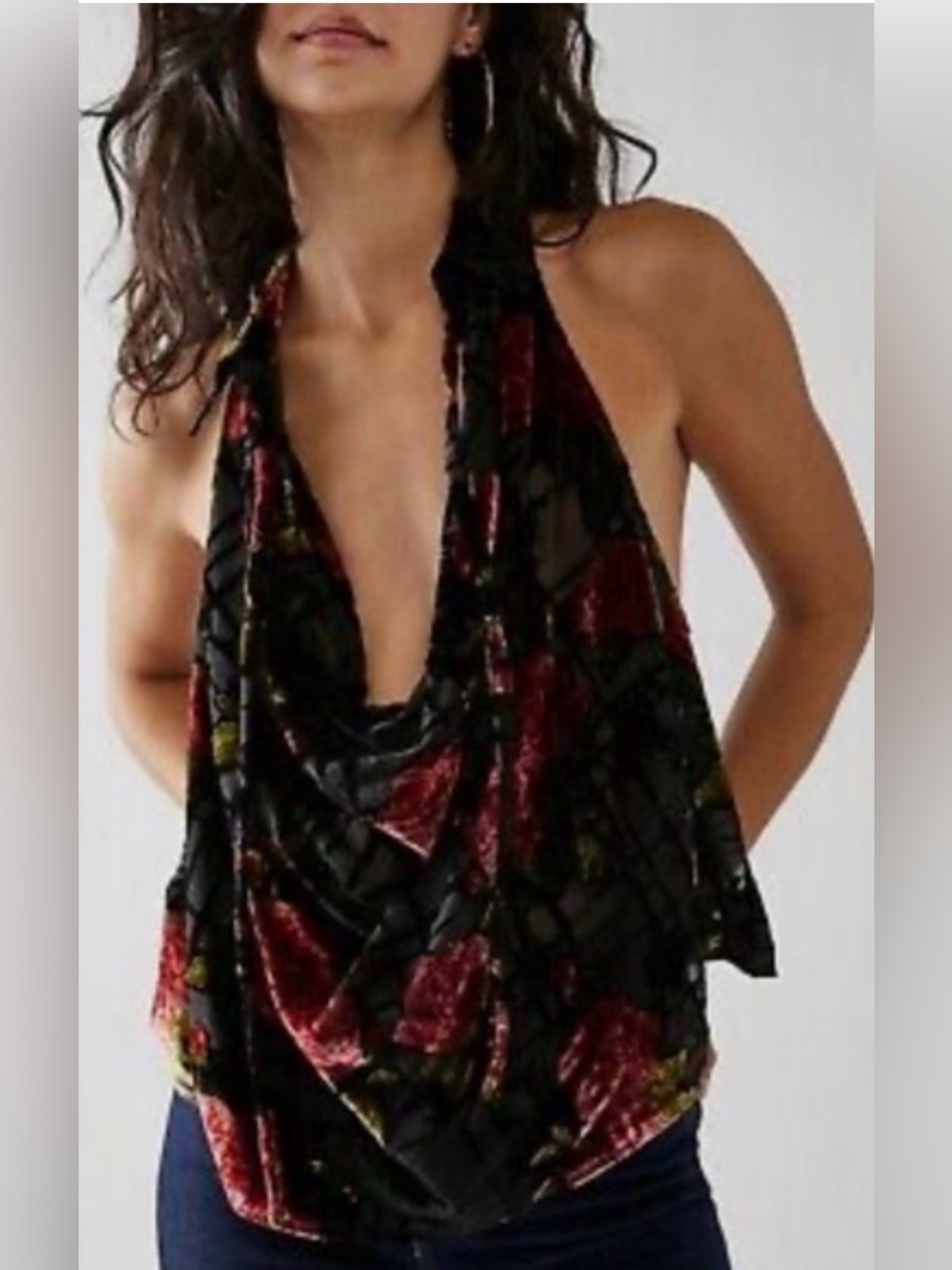 NWOT Free People Sheer Cowl Floral Top Small Swingy